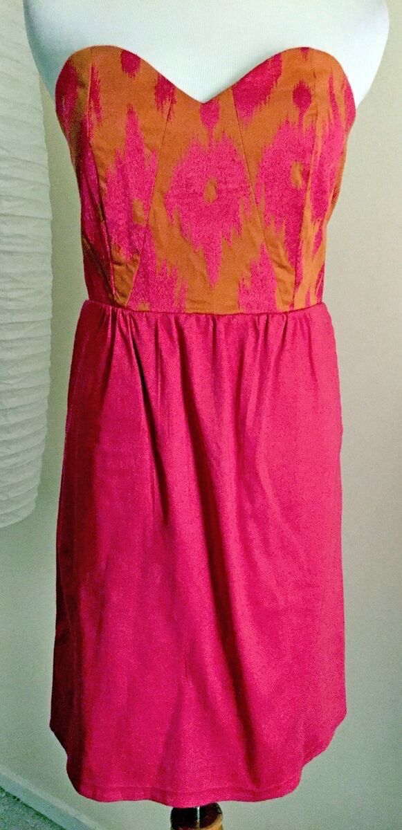 Judith March Orange &amp; Pink Embroidered Detail Strapless Dress - Medium