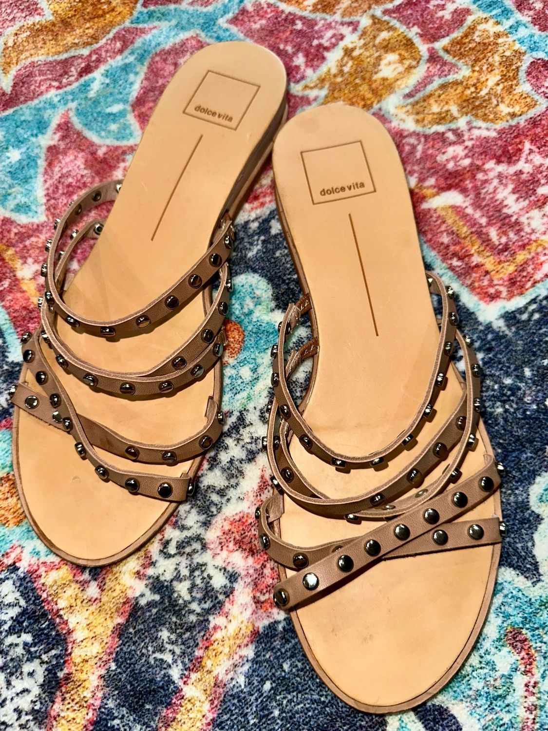 Dolce Vita Shoes Nib Dolce Vita Pinta Cafe Studded Strappy Slide Sandal - Size 9