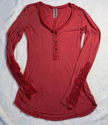 Free People Crochet Cuff Henley Button Up Floral Cuffs - Small
