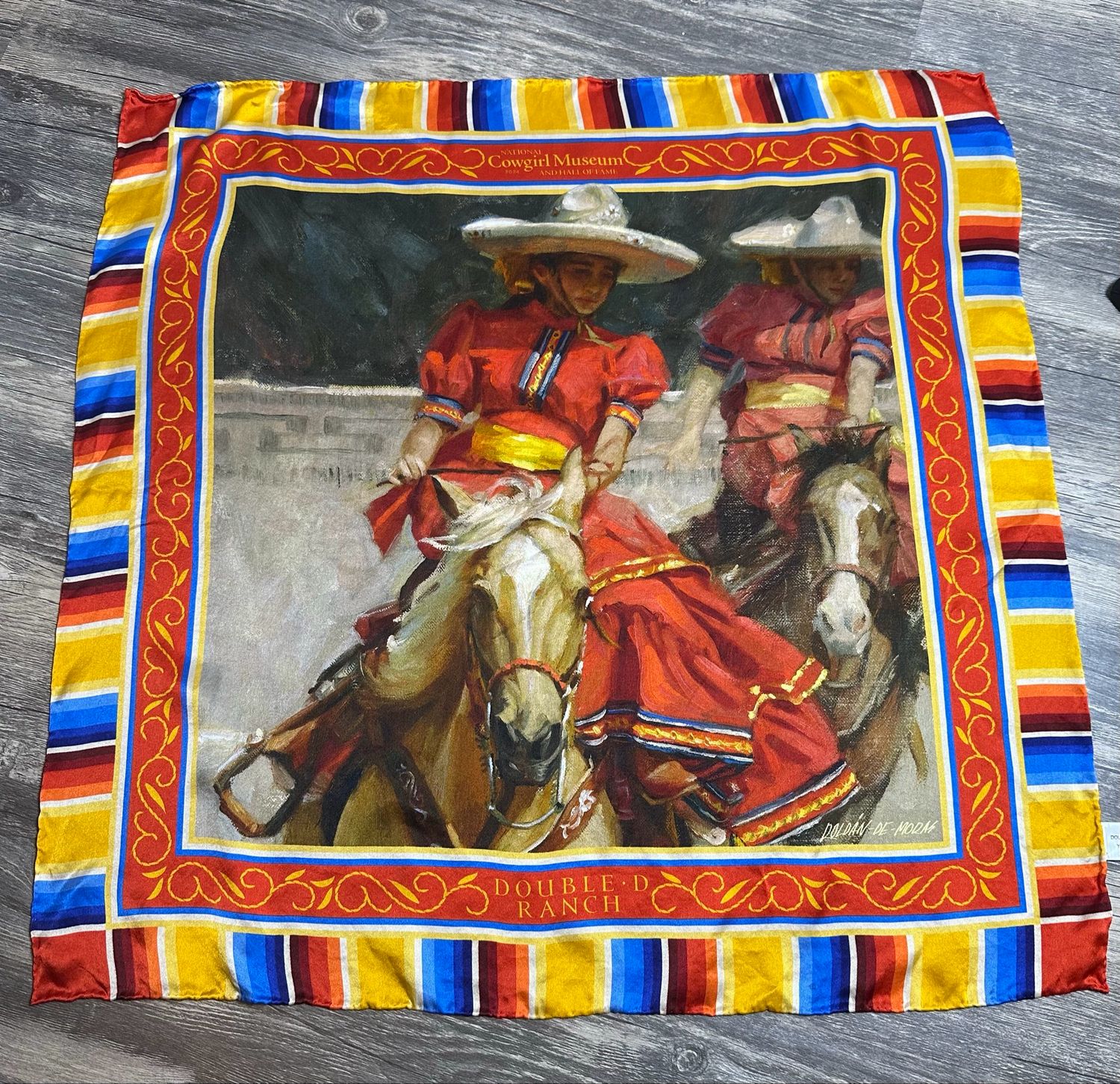 🧣 Double D Ranch x Cowgirl Museum “Escaramuza Riders” Silk Scarf – Rare Collectible