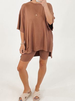 Talulah - Novi Ribbed Tee + Shorts Set | Mocha | Large