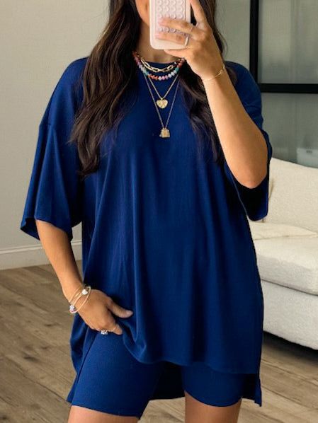 Talulah - Novi Ribbed Tee + Shorts Set | Navy | Small