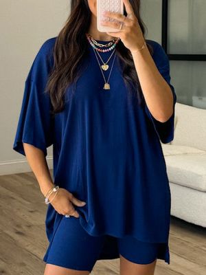 Talulah - Novi Ribbed Tee + Shorts Set | Navy | Small