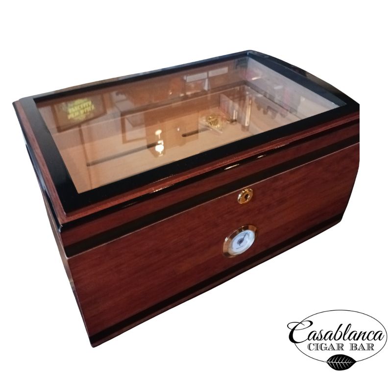 Aveiro Desktop Humidor - Cherry Veneer Glasstop Inlay (80-125 Count)