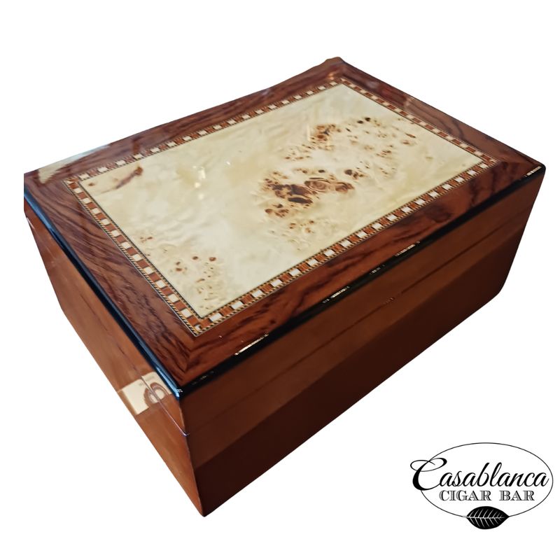 Pristina Desktop Humidor - Mahogany Veneer with burl inlay (50-85 Count)