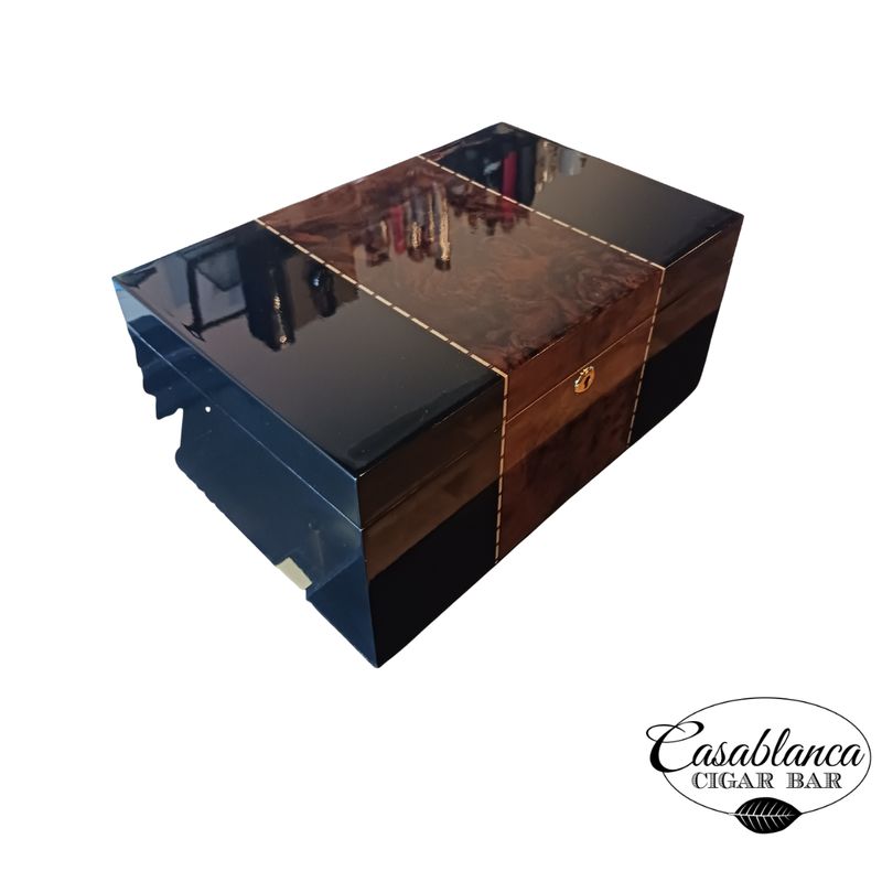 Conte Desktop Humidor - Piano Black with burl veneer inlay (45-80 Count)