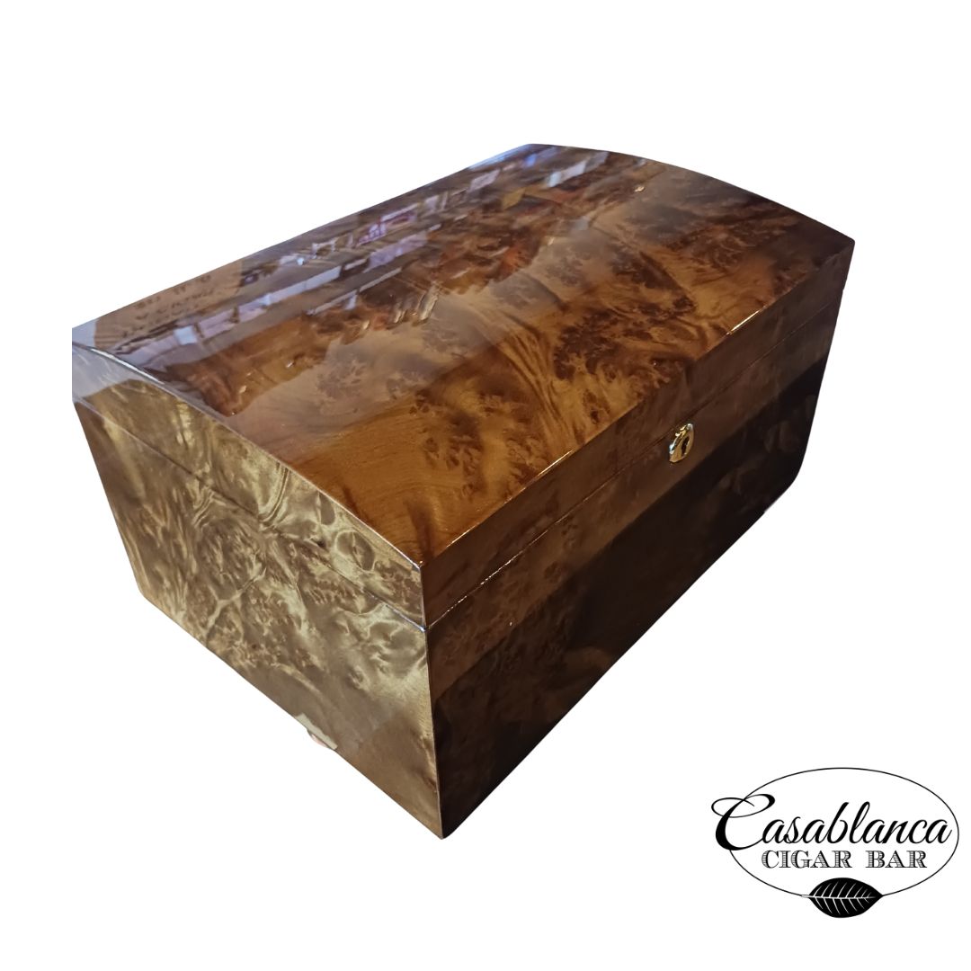 Arcos Desktop Humidor - Rustic Red Burl Veneer (40-70 Count)