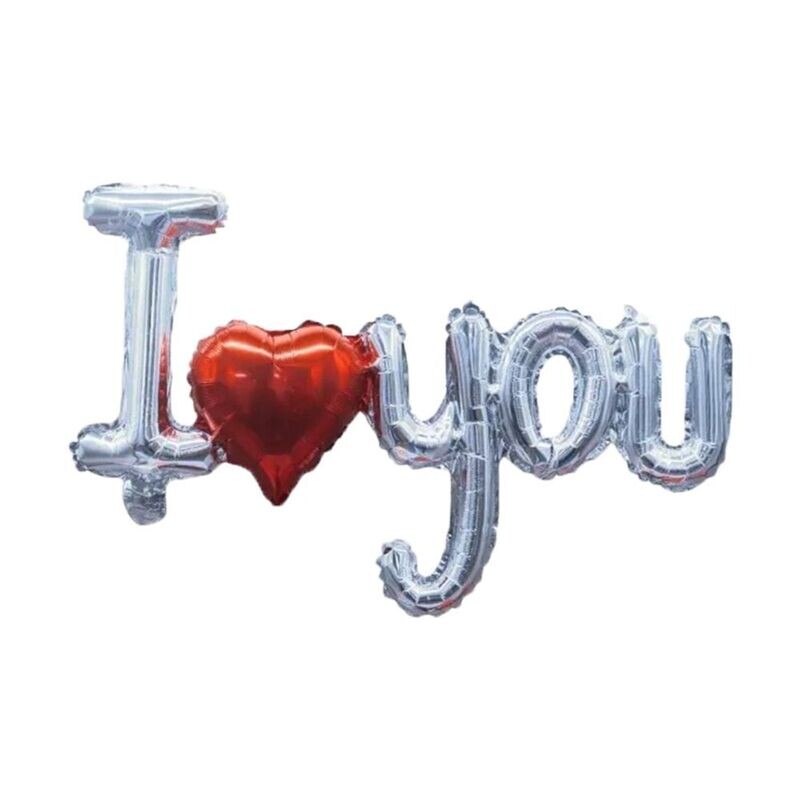Silver & Red I Love You Words Balloons AIR ONLY