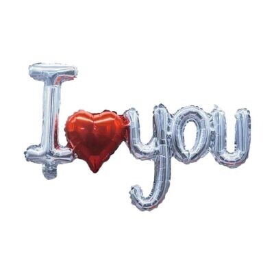 Silver & Red I Love You Words Balloon (XL)