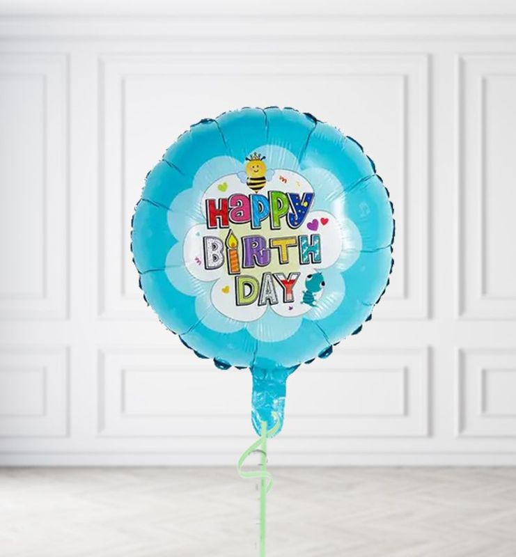 Blue Happy Birthday Bee Balloons