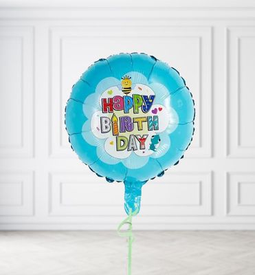 Blue Happy Birthday Bee Balloons