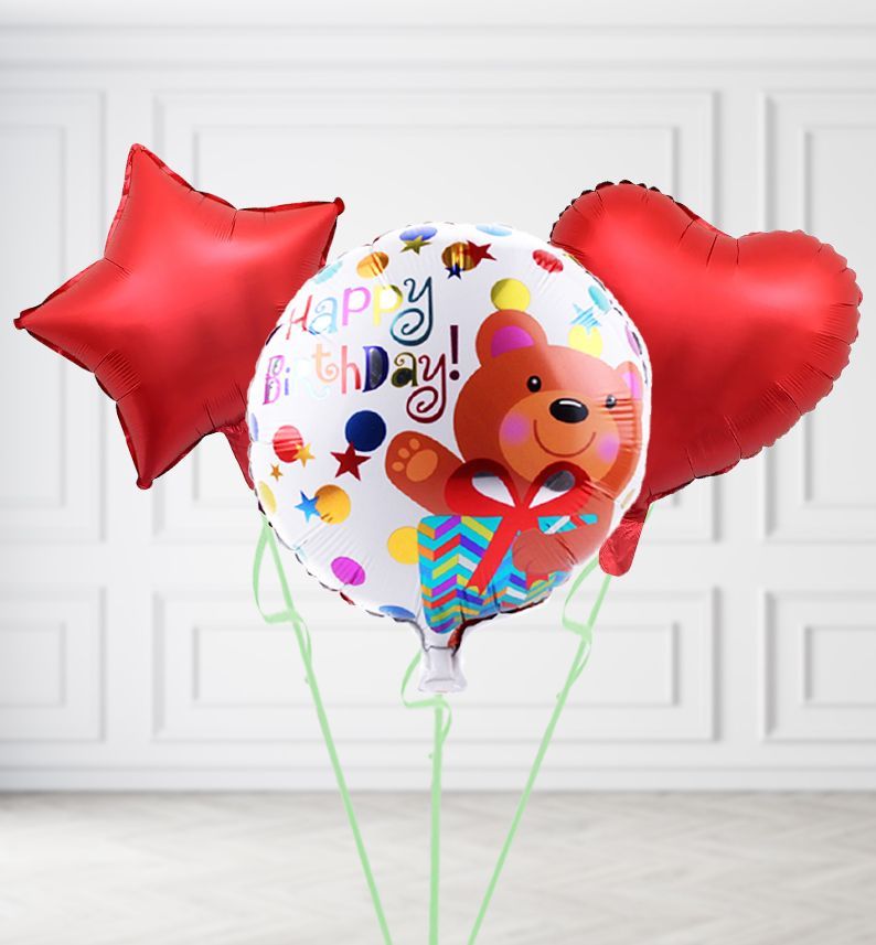 Happy Birthday Bear Balloons, Build a Helium Filled Bunch: Add 2 balloons, Supersize Bunch: No Extras, Colour Theme: Match with Centrepiece
