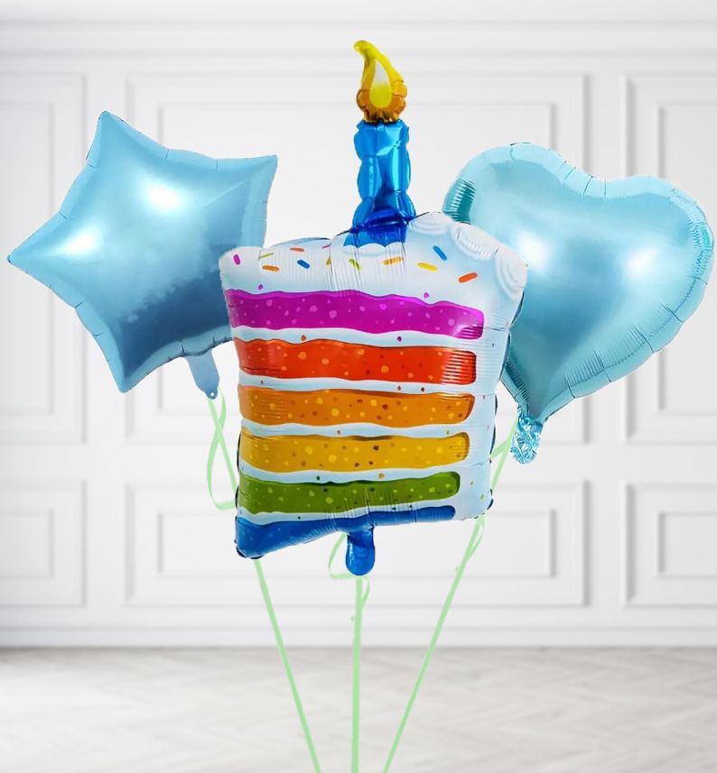 Rainbow Cake Slice Balloons, Build a Helium Filled Bunch: Add 2 balloons, Supersize Bunch: No Extras, Colour Theme: Match with Centrepiece