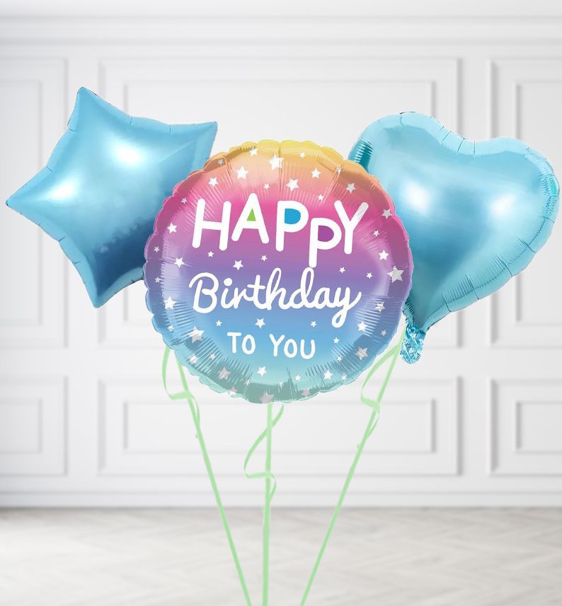 Pastel Happy Birthday Balloons, Build a Helium Filled Bunch: Add 2 balloons, Supersize Bunch: No Extras, Colour Theme: Match with Centrepiece