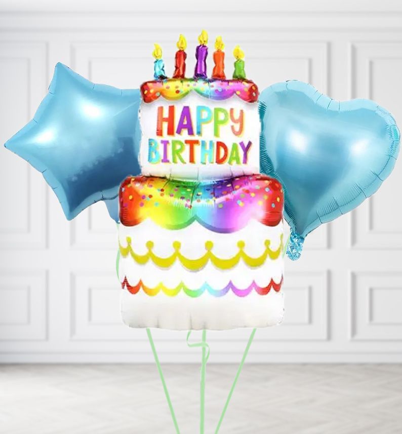 Happy Birthday Cake Balloons, Build a Helium Filled Bunch: Add 2 balloons, Supersize Bunch: No Extras, Colour Theme: Match with Centrepiece
