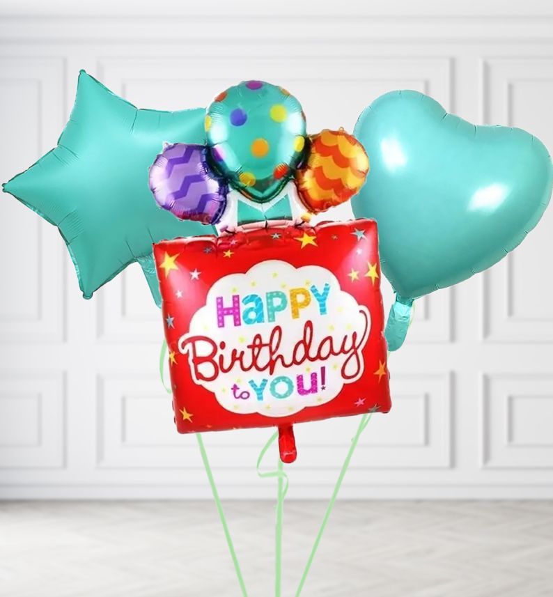 Red Happy Birthday Balloons, Build a Helium Filled Bunch: Add 2 balloons, Supersize Bunch: No Extras, Colour Theme: Match with Centrepiece