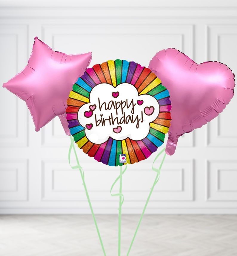 Happy Birthday Colours Balloons, Build a Helium Filled Bunch: Add 2 balloons, Supersize Bunch: No Extras, Colour Theme: Match with Centrepiece