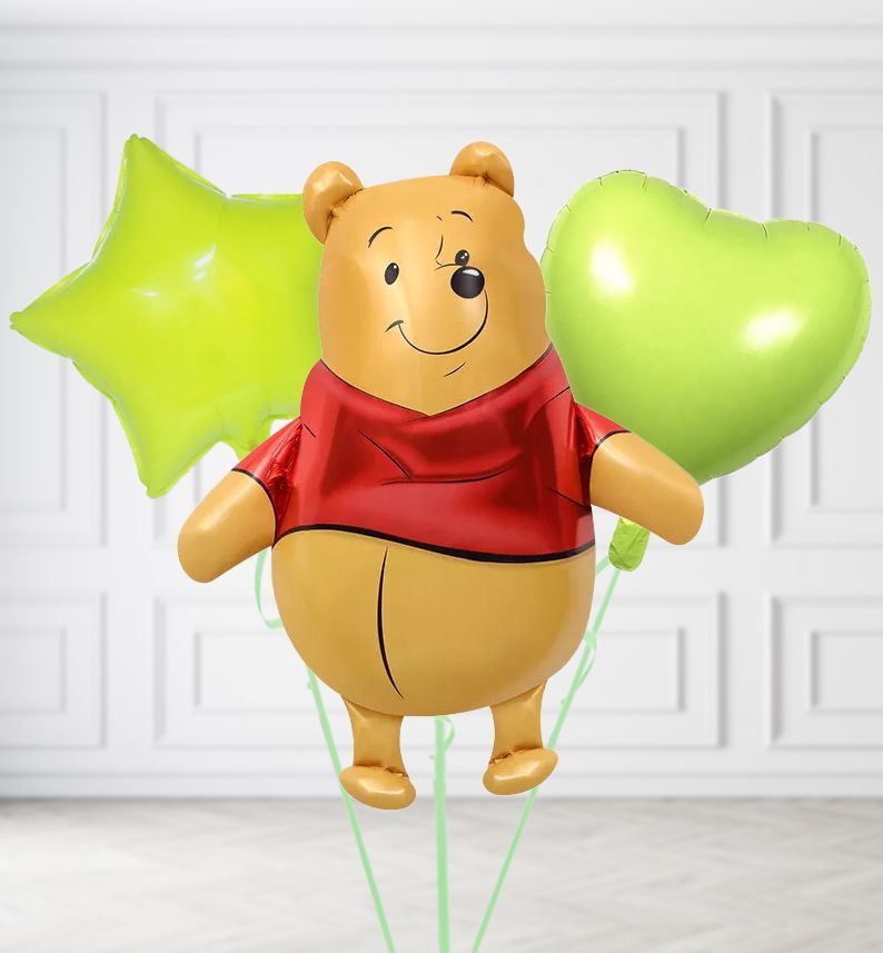 Winnie the Pooh Balloons, Build a Helium Filled Bunch: Add 2 balloons, Supersize Bunch: No Extras, Colour Theme: Match with Centrepiece