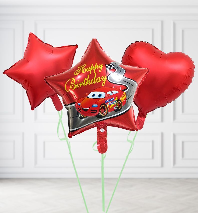Lightning McQueen Star Balloons, Build a Helium Filled Bunch: Add 2 balloons, Supersize Bunch: No Extras, Colour Theme: Match with Centrepiece