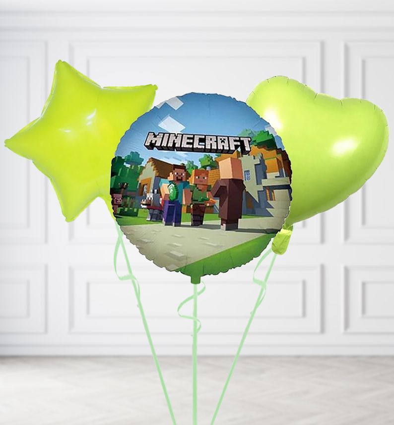 Double Sided Minecraft Round Balloons, Build a Helium Filled Bunch: Add 2 balloons, Supersize Bunch: No Extras, Colour Theme: Match with Centrepiece
