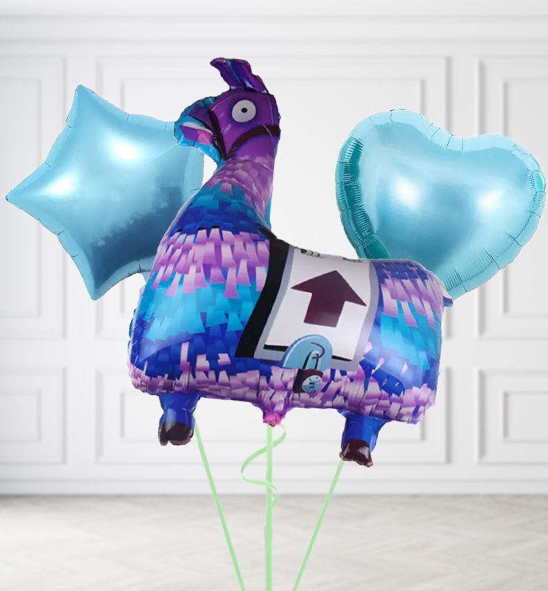 Fortnite Llama Balloons, Build a Helium Filled Bunch: Add 2 balloons, Supersize Bunch: No Extras, Colour Theme: Match with Centrepiece