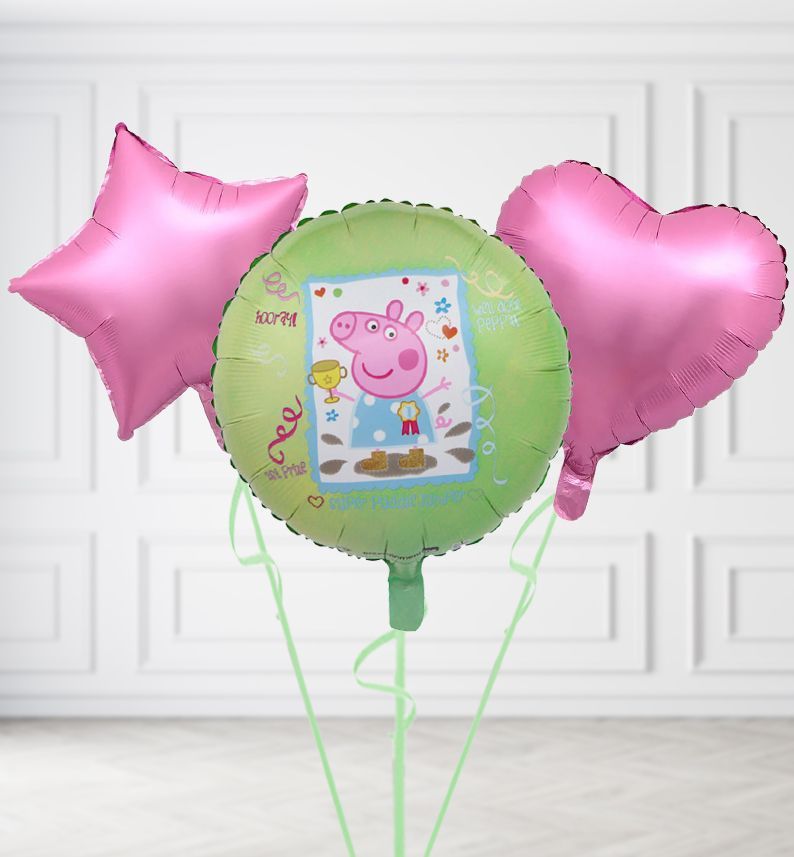 Peppa Pig Green Round Balloons, Build a Helium Filled Bunch: Add 2 balloons, Supersize Bunch: No Extras, Colour Theme: Match with Centrepiece