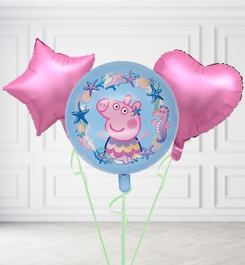 Peppa Seaside Round Balloons, Build a Helium Filled Bunch: Add 2 balloons, Supersize Bunch: No Extras, Colour Theme: Match with Centrepiece