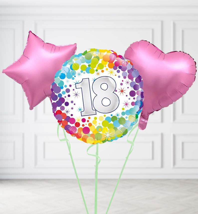 Happy 18th Birthday Confetti Balloons, Build a Helium Filled Bunch: Add 2 balloons, Supersize Bunch: No Extras