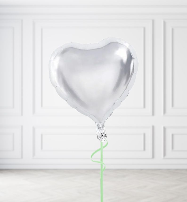 ANY COLOUR HEART Balloon Bunches, Build a Helium Filled Bunch: Single Balloon, Colour Theme: Silver