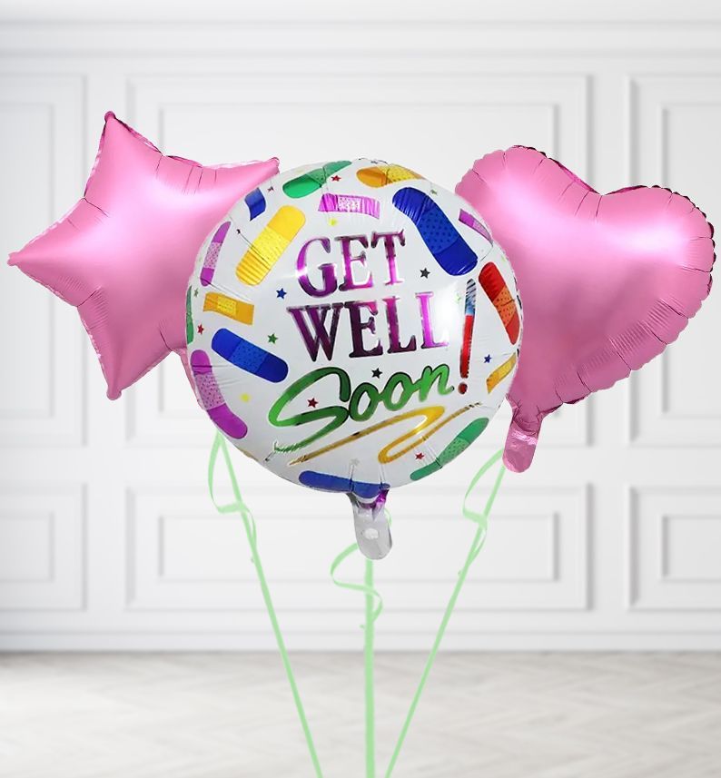 Get Well Soon Plaster Balloons, Build a Helium Filled Bunch: Add 2 balloons, Supersize Bunch: No Extras, Colour Theme: Match with Centrepiece