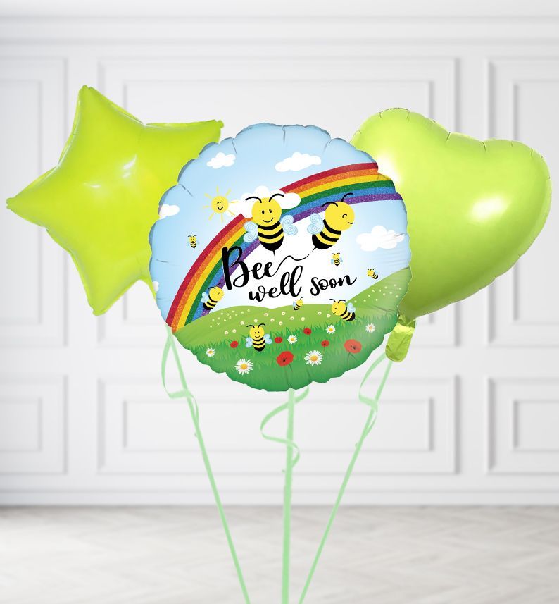 Bee Well Soon Balloons, Build a Helium Filled Bunch: Add 2 balloons, Supersize Bunch: No Extras, Colour Theme: Match with Centrepiece