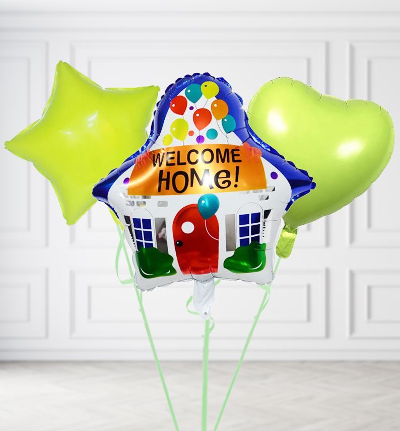 Welcome Home House Balloons, Build a Helium Filled Bunch: Add 2 balloons, Supersize Bunch: No Extras, Colour Theme: Match with Centrepiece