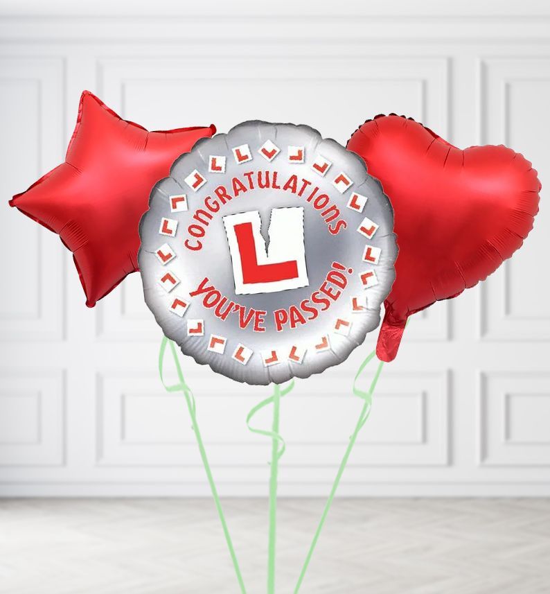 Driving Test Pass Balloons, Build a Helium Filled Bunch: Add 2 balloons, Supersize Bunch: No Extras, Colour Theme: Match with Centrepiece