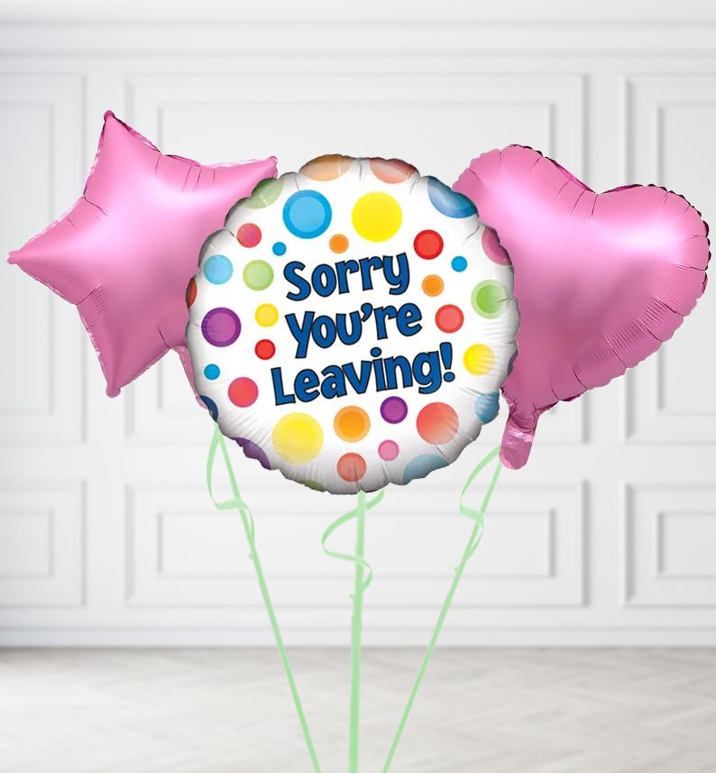 Sorry You Are Leaving Dots Balloons, Build a Helium Filled Bunch: Add 2 balloons, Supersize Bunch: No Extras, Colour Theme: Match with Centrepiece