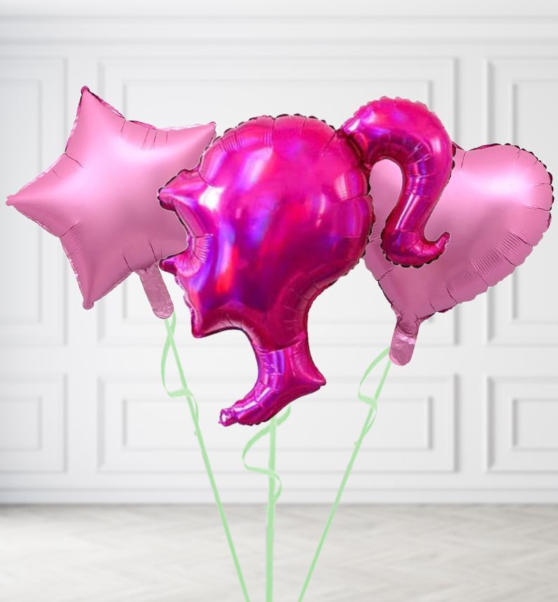 Barbie Head Balloons, Build a Helium Filled Bunch: Add 2 balloons, Supersize Bunch: No Extras, Colour Theme: Match with Centrepiece