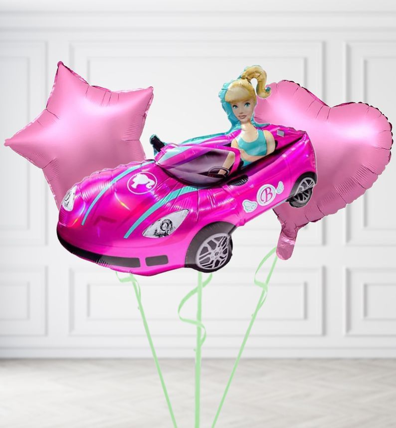 Barbie Car Balloons, Build a Helium Filled Bunch: Add 2 balloons, Supersize Bunch: No Extras, Colour Theme: Match with Centrepiece