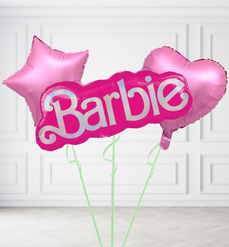 Barbie Logo Balloons, Build a Helium Filled Bunch: Add 2 balloons, Supersize Bunch: No Extras, Colour Theme: Match with Centrepiece