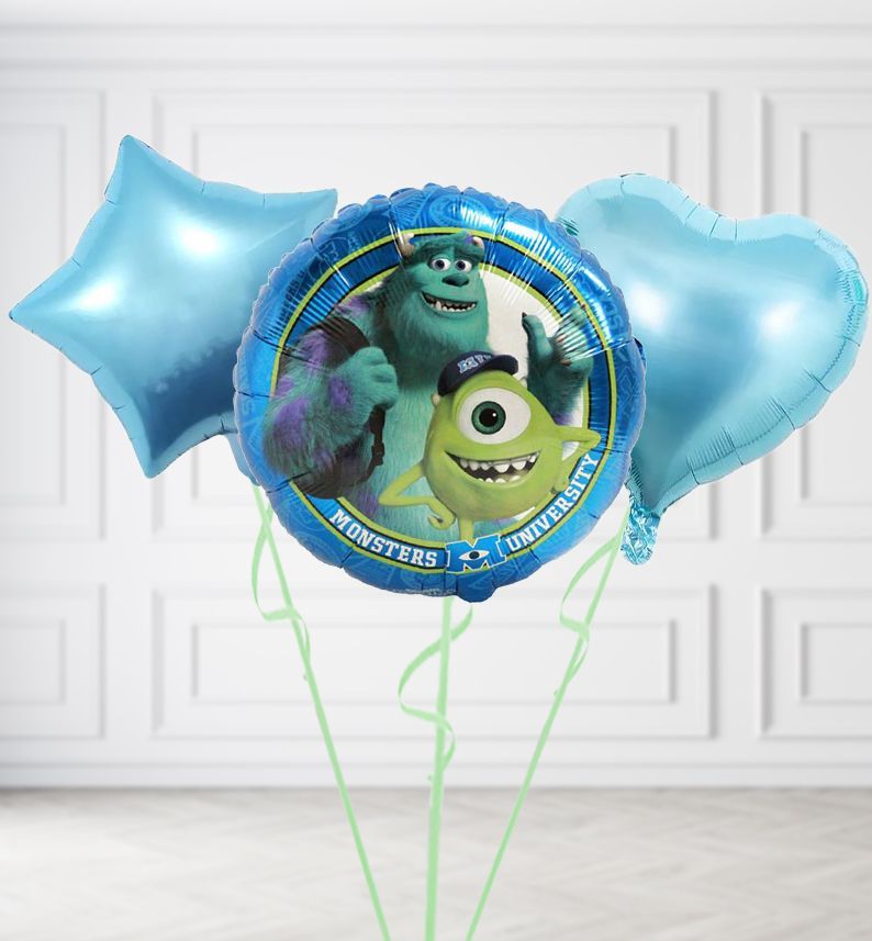 Monsters Inc Round Balloons, Build a Helium Filled Bunch: Add 2 balloons, Supersize Bunch: No Extras, Colour Theme: Match with Centrepiece