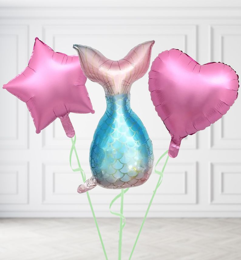 Mermaid Tail Balloons, Build a Helium Filled Bunch: Add 2 balloons, Supersize Bunch: No Extras, Colour Theme: Match with Centrepiece
