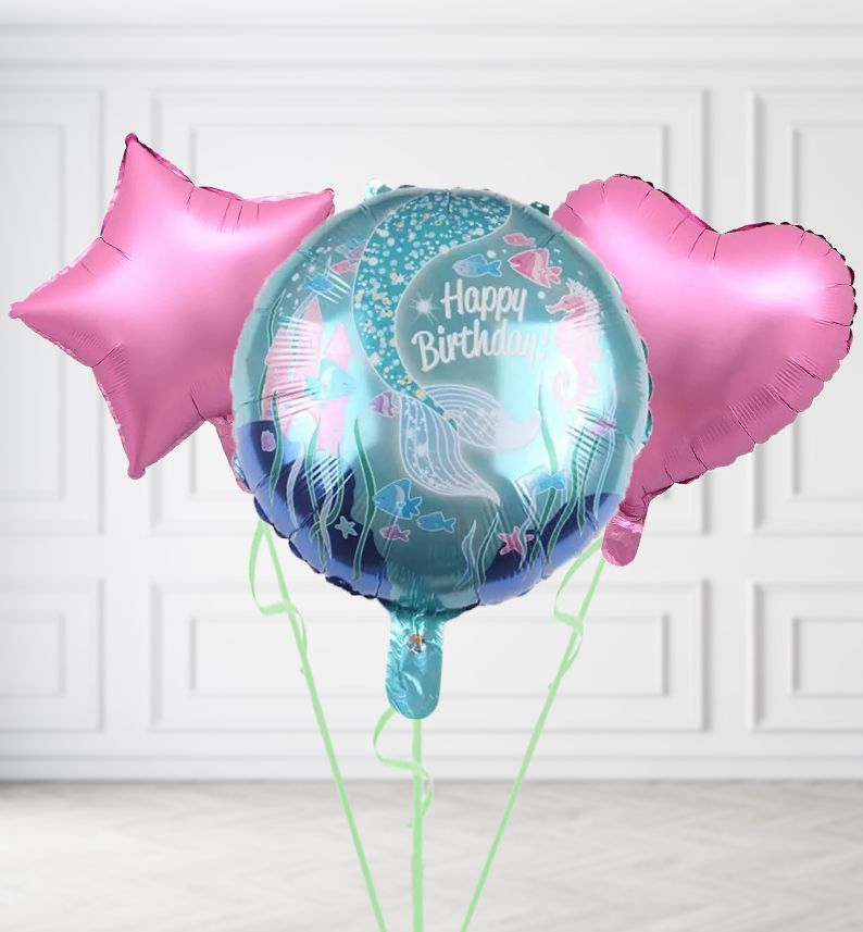 Teal Mermaid Happy Birthday Balloons, Build a Helium Filled Bunch: No Extras, Supersize Bunch: No Extras, Colour Theme: Match with Centrepiece