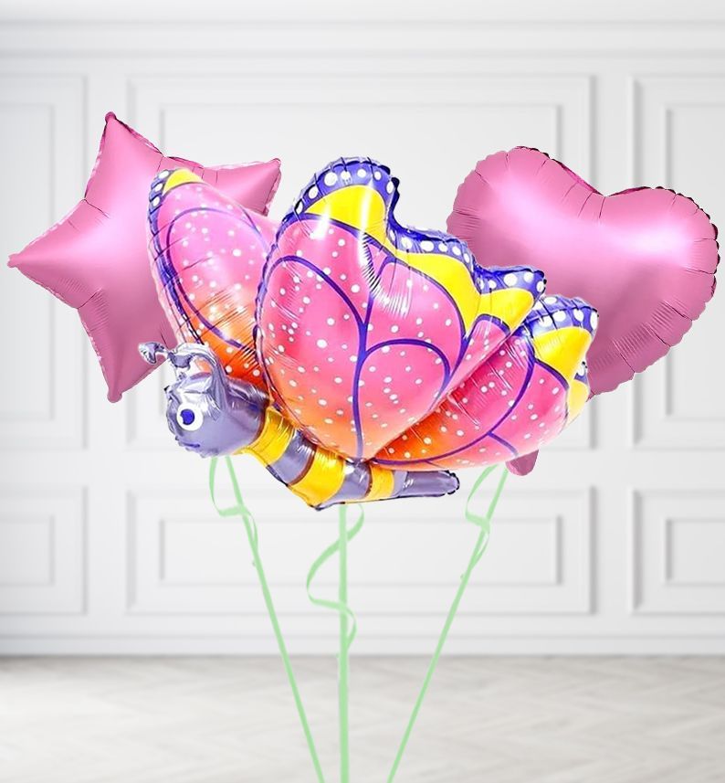 Pink and Purple Butterfly Balloons, Build a Helium Filled Bunch: Add 2 balloons, Supersize Bunch: No Extras, Colour Theme: Match with Centrepiece