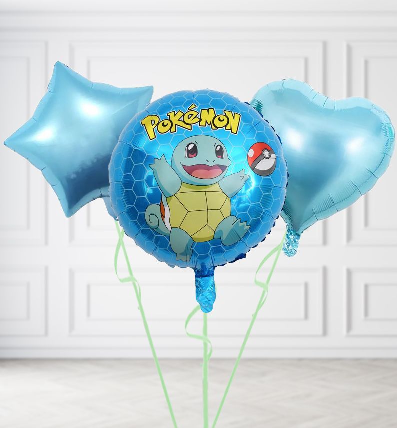 Pokemon Squirtle Round Balloons, Build a Helium Filled Bunch: Add 2 balloons, Supersize Bunch: No Extras, Colour Theme: Match with Centrepiece