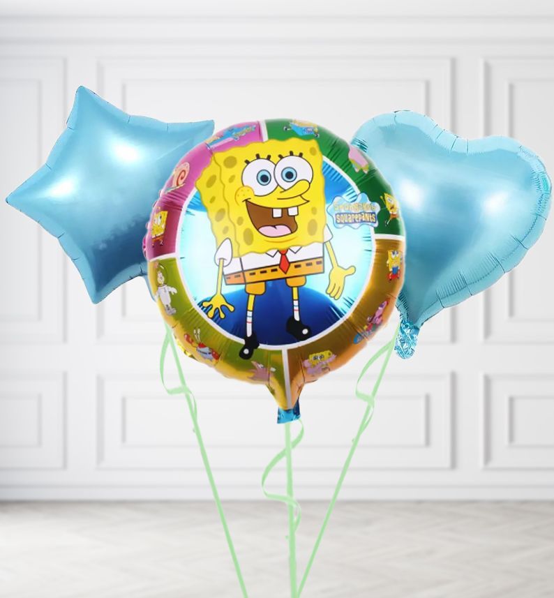 Spongebob Round Balloons, Build a Helium Filled Bunch: Add 2 balloons, Supersize Bunch: No Extras, Colour Theme: Match with Centrepiece