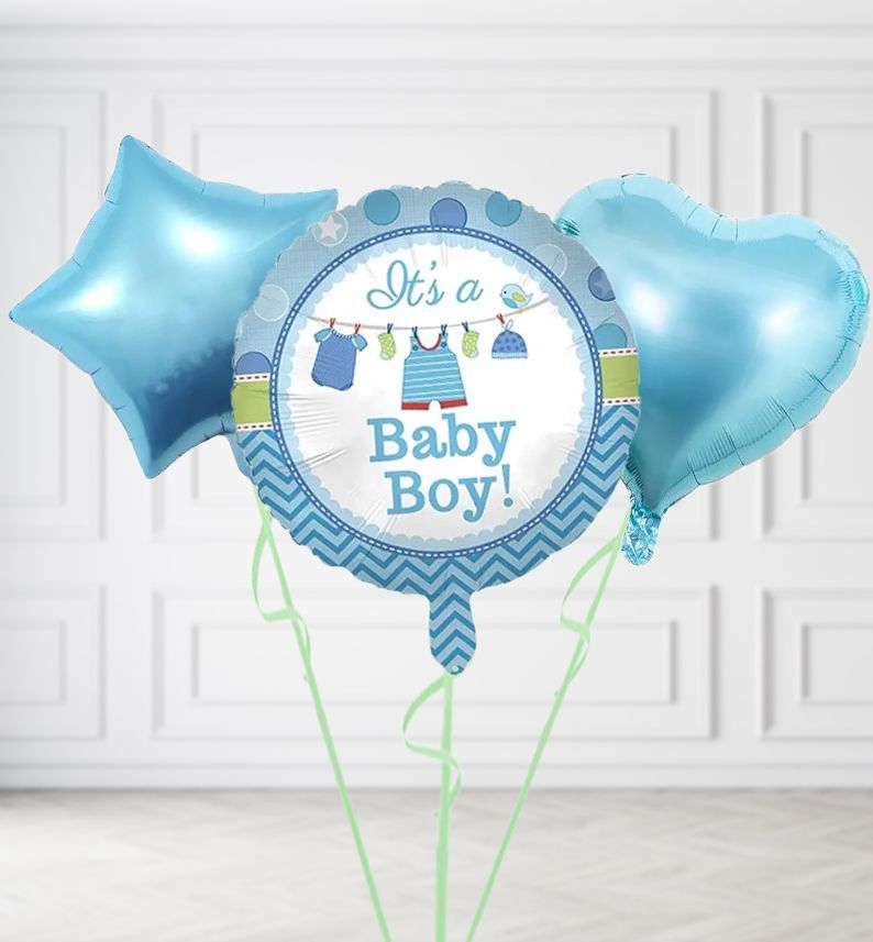 Its a Baby Boy Balloons, Build a Helium Filled Bunch: Add 2 balloons, Supersize Bunch: No Extras, Colour Theme: Match with Centrepiece