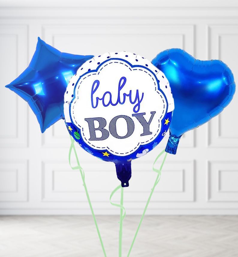 Blue Dots Baby Boy Balloons, Build a Helium Filled Bunch: Add 2 balloons, Supersize Bunch: No Extras, Colour Theme: Match with Centrepiece