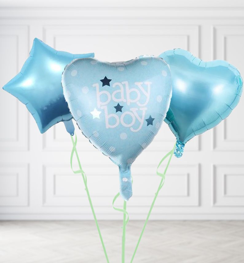 Mid Blue Baby Boy Balloons, Build a Helium Filled Bunch: Add 2 balloons, Supersize Bunch: No Extras, Colour Theme: Match with Centrepiece