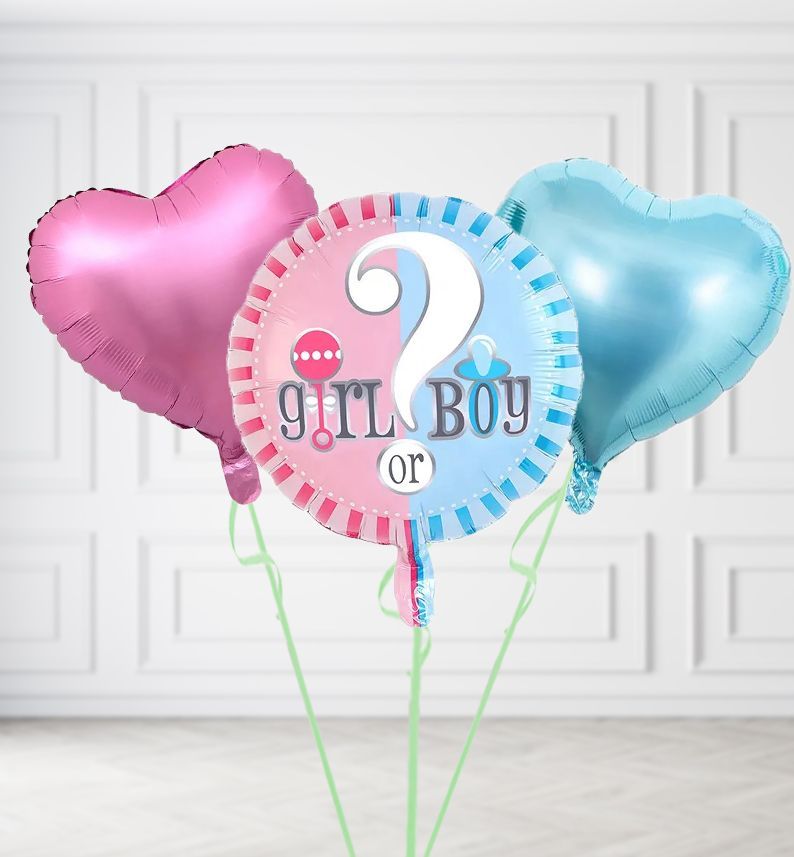Girl or Boy Balloons, Build a Helium Filled Bunch: Add 2 balloons, Supersize Bunch: No Extras, Colour Theme: Pink & Blue
