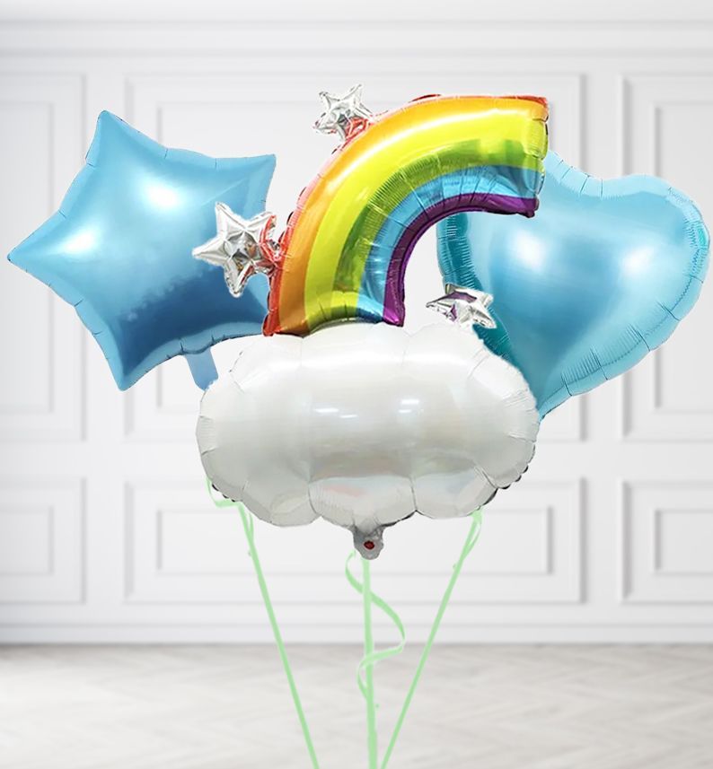 Half Rainbow Balloons, Build a Helium Filled Bunch: Add 2 balloons, Supersize Bunch: No Extras, Colour Theme: Match with Centrepiece