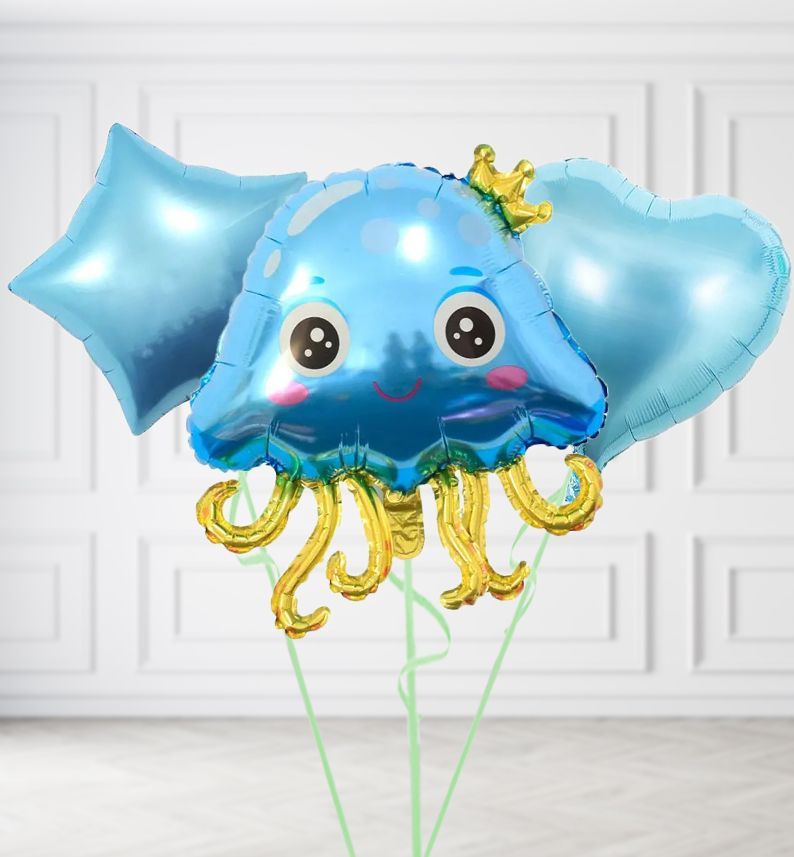 Blue Jellyfish Balloons, Build a Helium Filled Bunch: Add 2 balloons, Supersize Bunch: No Extras, Colour Theme: Match with Centrepiece