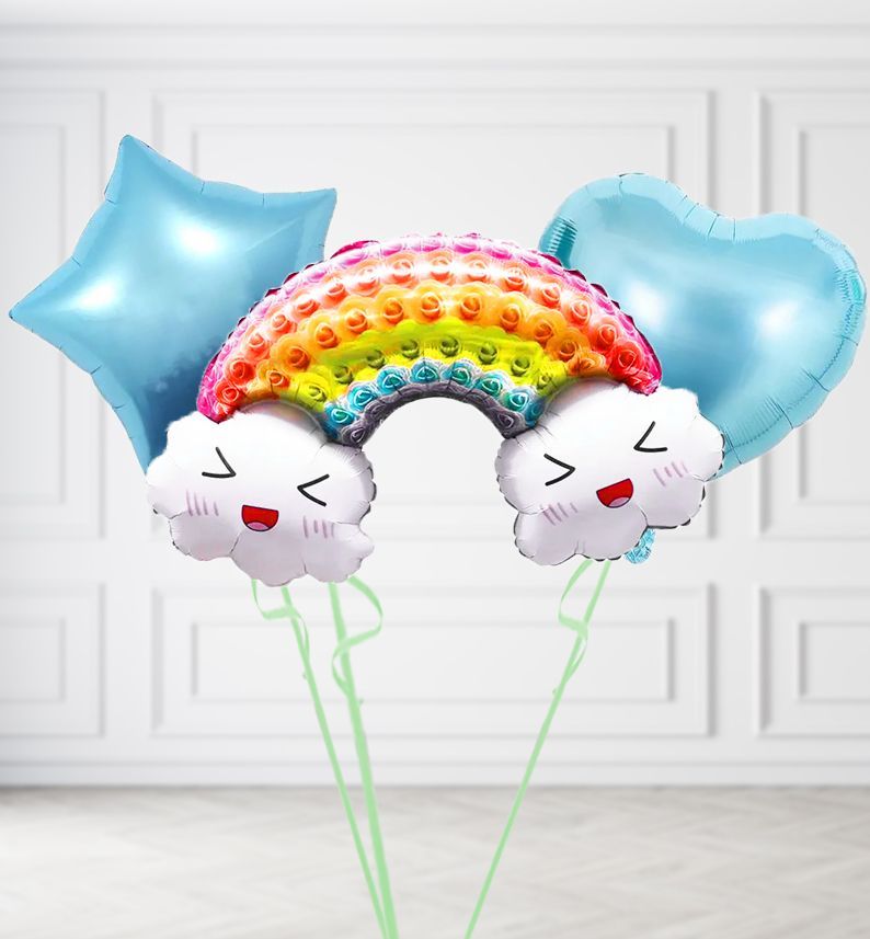 AIR FILLED Double Cloud Rainbow Balloons, Build a Helium Filled Bunch: Add 2 balloons, Supersize Bunch: No Extras, Colour Theme: Match with Centrepiece